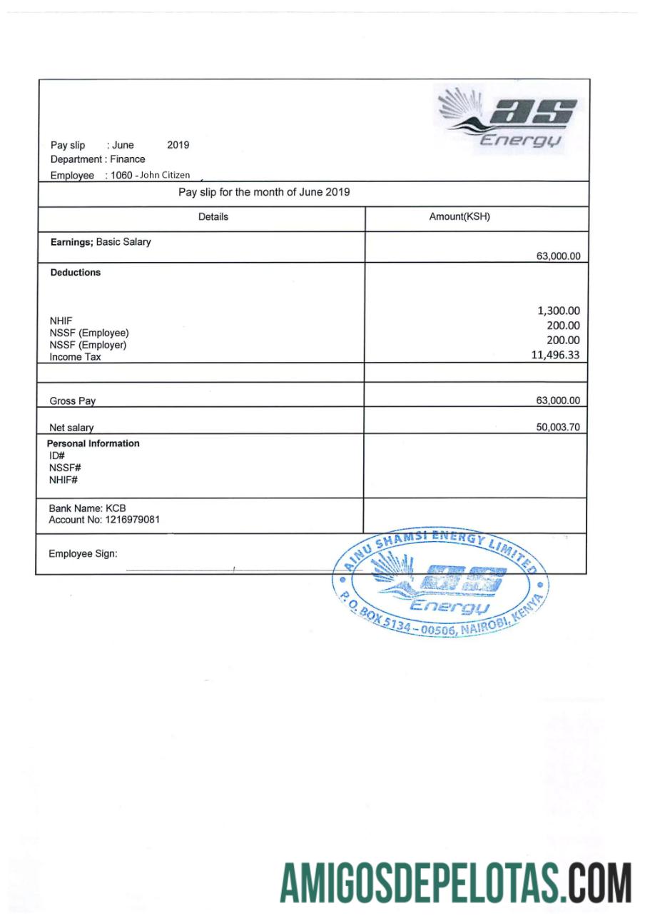 QUÊNIA AINU Shamsi Energy Limited contracheque em formatos Word e PDF modelo